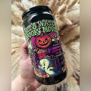 The Wild Taurus Let’s Watch Spooky Movies VHS Black 16oz Glass Cup